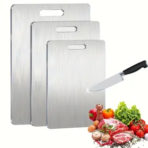 304 Stainless Steel Chopping Board with Handles, Food-Grade Double-Sided Heavy-Duty Design, Non-Porous Odor-Resistant Surface, Easy to Clean Steel Cutting Boards for Kitchen Prep (Fruit, Meat, Vegetables)