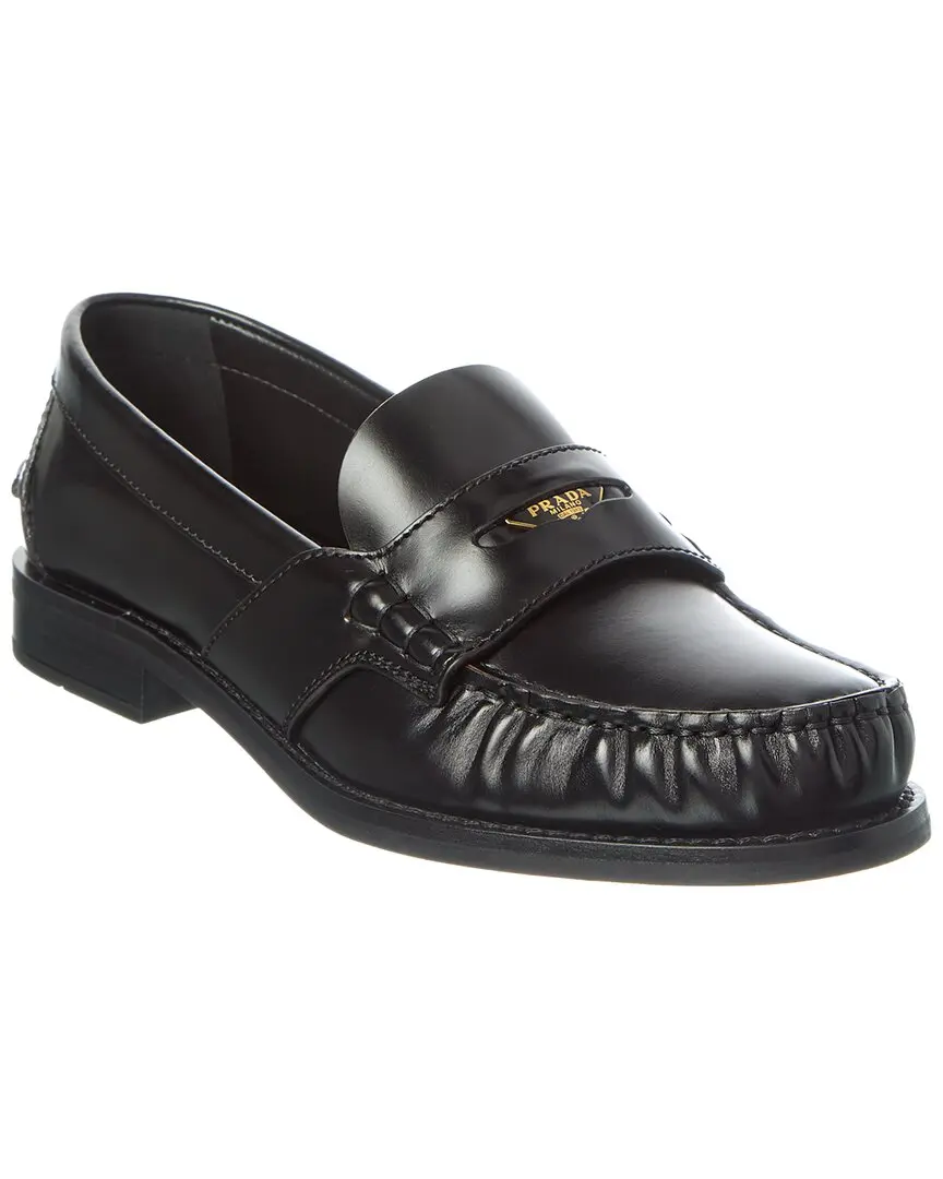 Prada Logo Brushed Leather Loafer