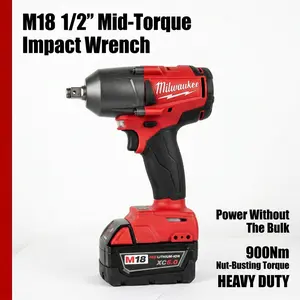 Milwaukee M18 900Nm FMTIWF12 Cordless Impact Wrench Kit With Battery Charger For Mechanics Automotive Tools Compact Size High Torque