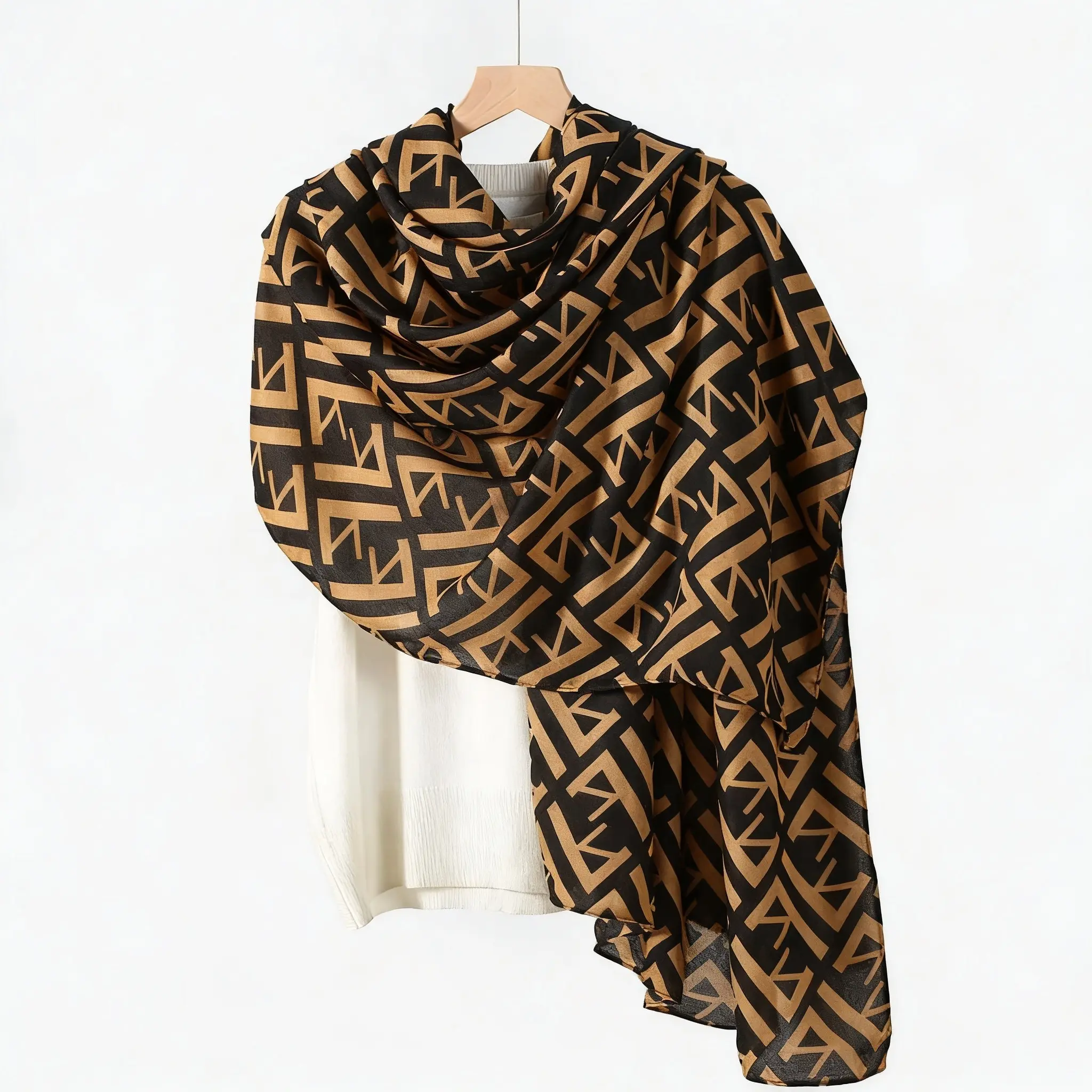 Women’s Lightweight Geometric Print Scarf, Elegant Neck Shawl with Soft Fabric and Versatile Styling Design, Fashion Accessory for Work, Travel, Weddings, Parties, Outdoor Events, Casual Outfits, Layered Looks and All Season Wear