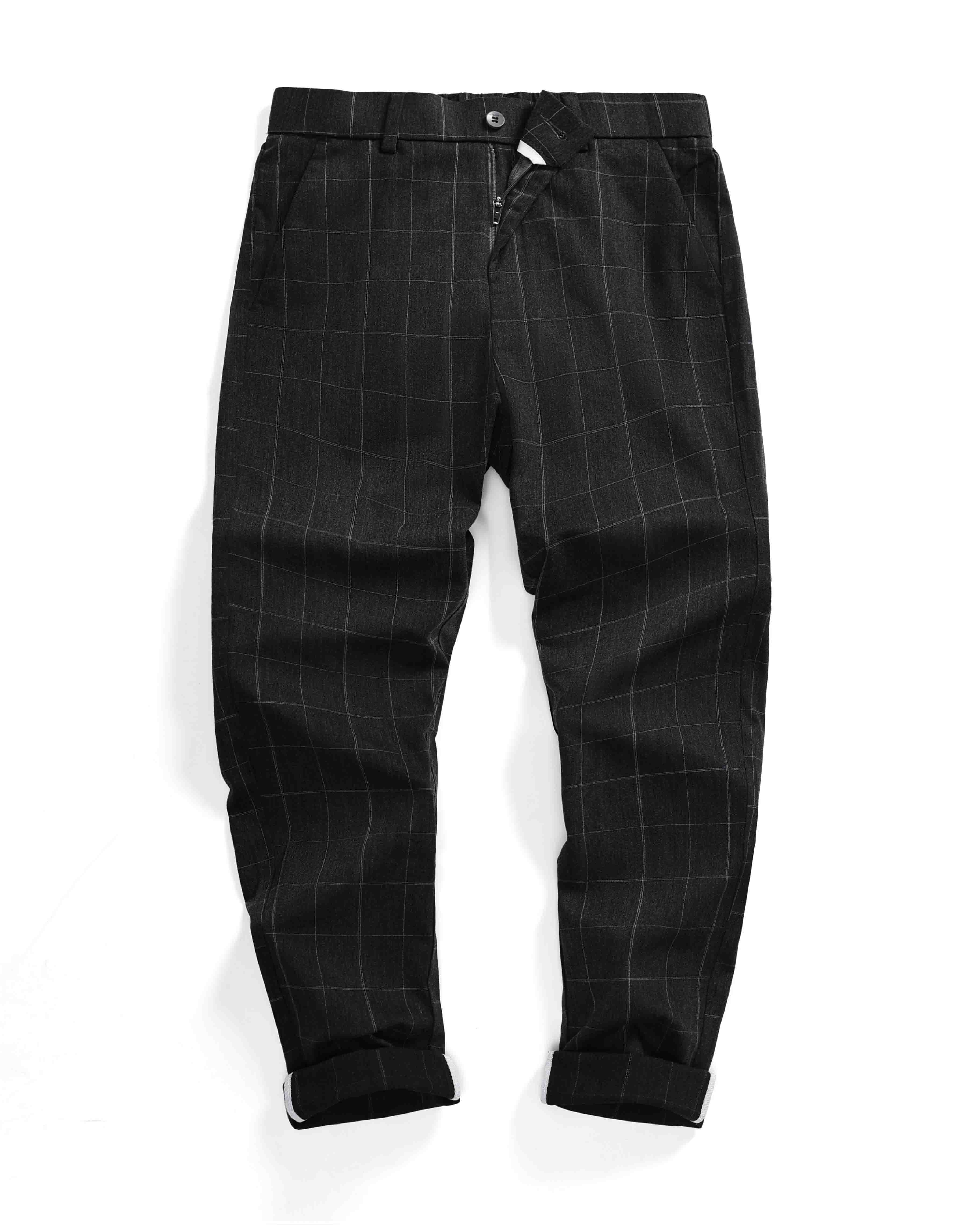 Clean Gent plaid button casual long pants, available in packs of 1/2/3 pieces; regular fit for comfortable everyday wear; men’s bottoms—casual fashion pants, casual athletic pants, casual street-style pants.