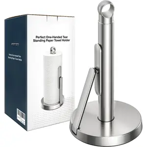 Heavy-Duty Stainless Steel Paper Towel Holder with Tension Arm - Easy -Handed , Modern Standing Countertop Dispenser for Kitchen, Holds  Paper Towel Rolls (1, )