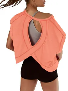 Women's Casual Short Sleeve T-Shirt, Solid Color Backless Cross Top, Perfect for Gym & Daily Wear, Ladies Fashion Clothing