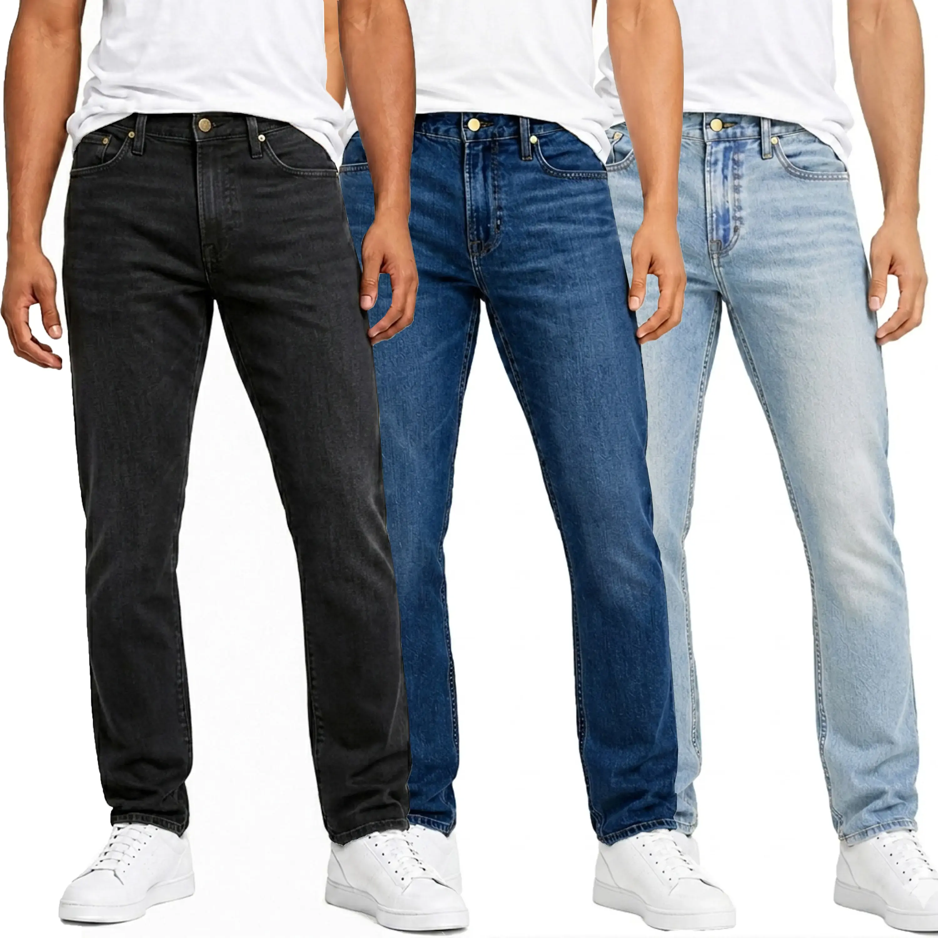 3-pack — men’s stretch slim straight jeans with a classic five-pocket design; premium denim fabric; stretchy, breathable, slimming cut; straight style suitable for all seasons. Father’s Day Gift