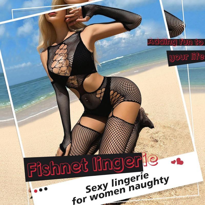 Women's Sexy Black Fishnet Mesh Bodysuit with , Outfit, Comfortable Basic Intimates, Perfect for Date Night, Beach & Romantic Occasions, All Seasons Wea
