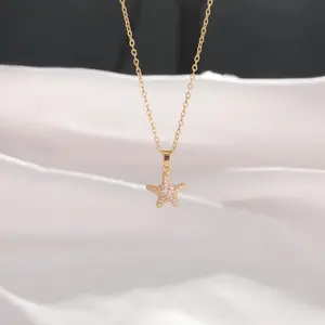 Dainty CZ Starfish Pendant Necklace Gold-Tone Beach Jewelry Gift for Her Birthday Christmas Mother's Day Gift Elegant Jewelry