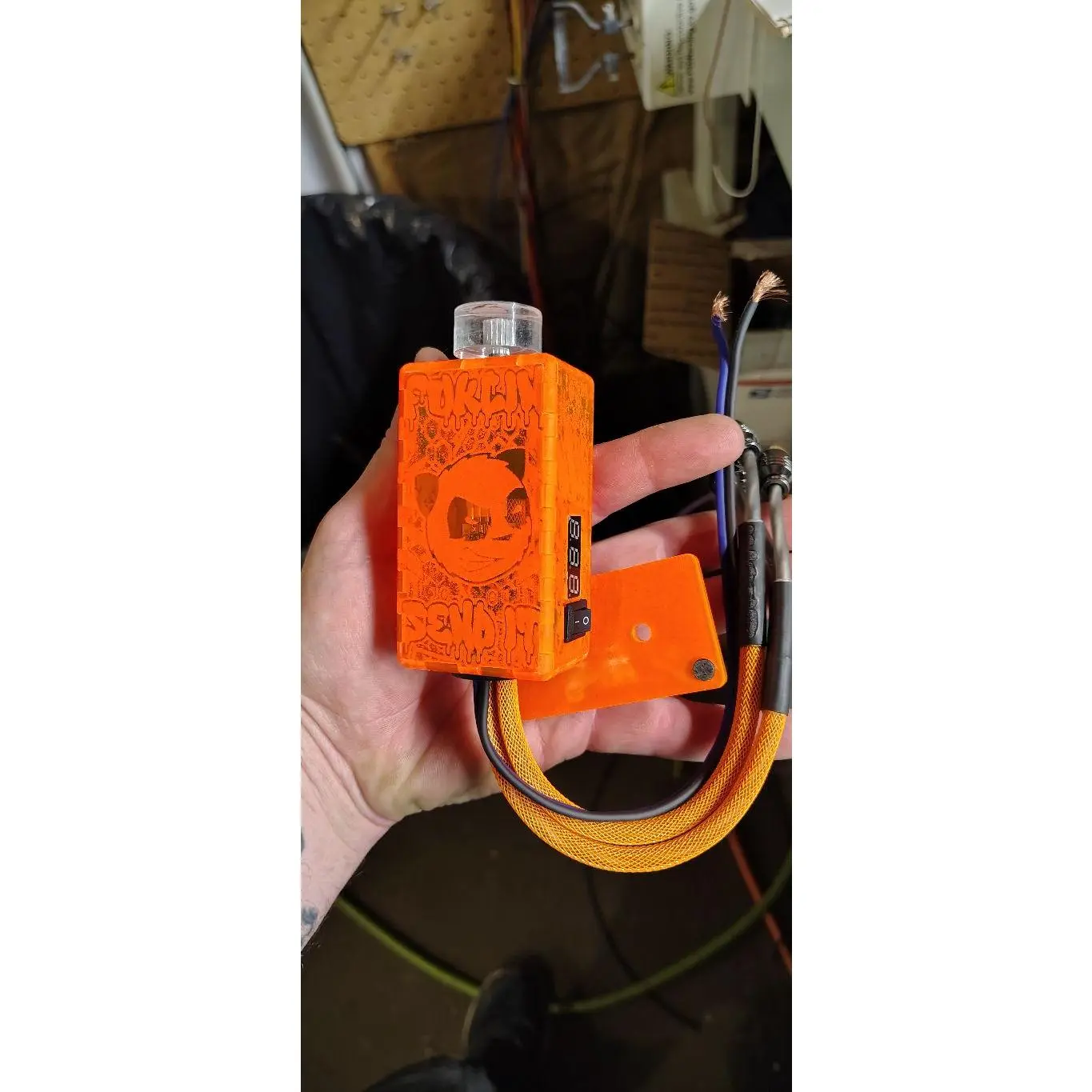 Orange Acrylic Bass Knob with Bluetooth RGB Volt Meter Magnetic Mount 1ft Orange RCA Leads for Audio Control