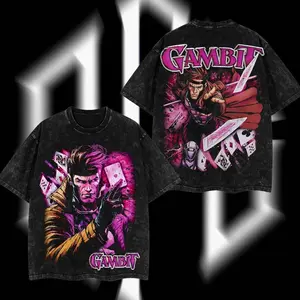 Superstyle The Card Master "Gambit" MCU Comics Edition Double Printed Oversize Lightweight Acid Washed Tee TV Series Graphic Design Top Cotton Streetwear Comic Superheroes T-Shirt, Oversize Shirt, Vintage Outfit, Gift for fan, y2k styles GIY