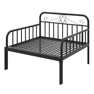 COSTWAY - Extendable Metal Daybed to Twin Size Bed with Guardrails and Armrests-Black COSTWAY - Extendable Metal Daybed to Twin Size Bed with Guardrails and Armrests-Black