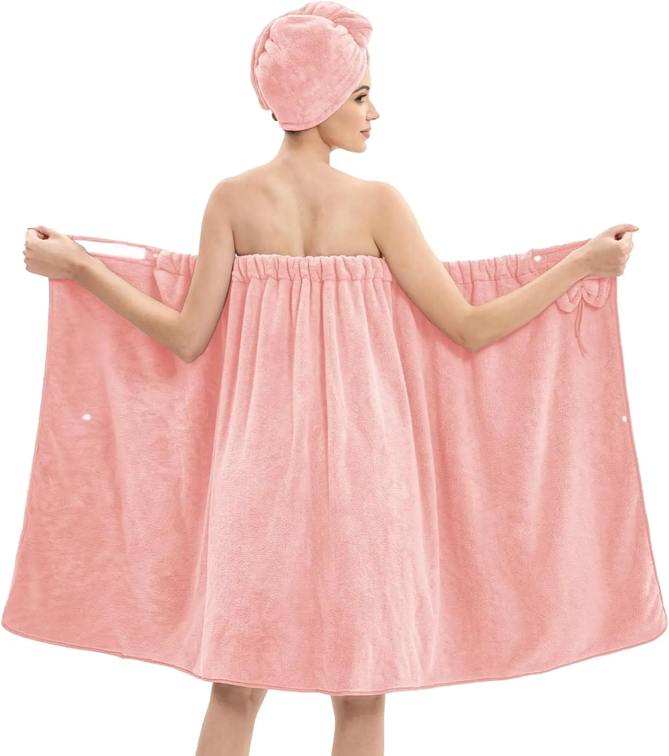 Bath Wrap Towels for Women – Adjustable Spa Shower Wrap with Super Absorbent Microfiber, Quick-Dry Body & Hair Towel Set for Home, Hotel, Beach, Pool, Gym, Travel Pink