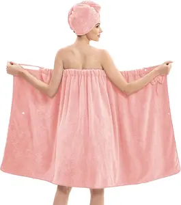 Bath Wrap Towels for Women – Adjustable Spa Shower Wrap with Super Absorbent Microfiber, Quick-Dry Body & Hair Towel Set for Home, Hotel, Beach, Pool, Gym, Travel Pink
