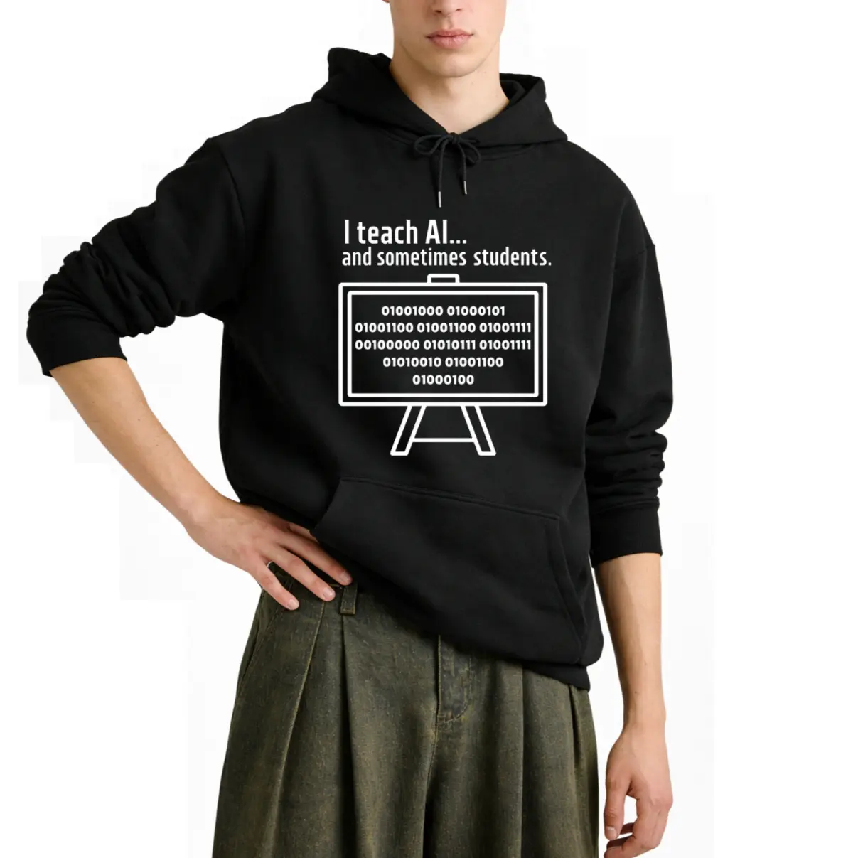 Unisex Long Sleeve Hoodies with Binary Code & AI Slogan – Perfect Gift for Programmers, Tech Lovers, and Students, Available in Plus Sizes