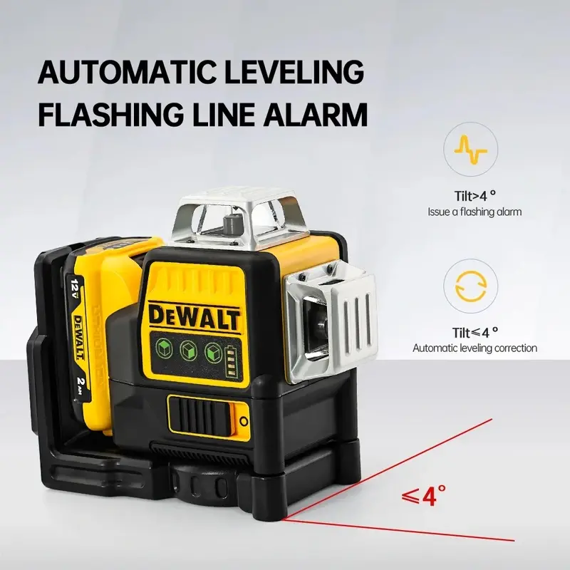 DeWalt DW089LG Green Laser Level - 12-Line 3×360° Horizontal & Vertical Self-Leveling Tool, 12V Lithium-ion Battery for Construction