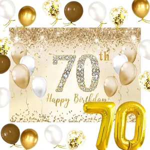 LaVenty 70th Birthday Decorations for Women Happy 70th Birthday Banner for Men Women Gold 70 Years Birthday Party Decorations Gold 70th Birthday Party Supplies 70 Year Old Party Supplies Decor