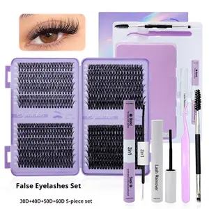 Women's 5Pcs DIY Segmented Individual Lash Extensions Kit, 30D-60D Mega Volume Lash Clusters Book with Tools, Waterproof Long-Lasting Hold, Gentle Safe Formula for Sensitive Eyes, Essential Makeup Eyelashes Beauty Tool