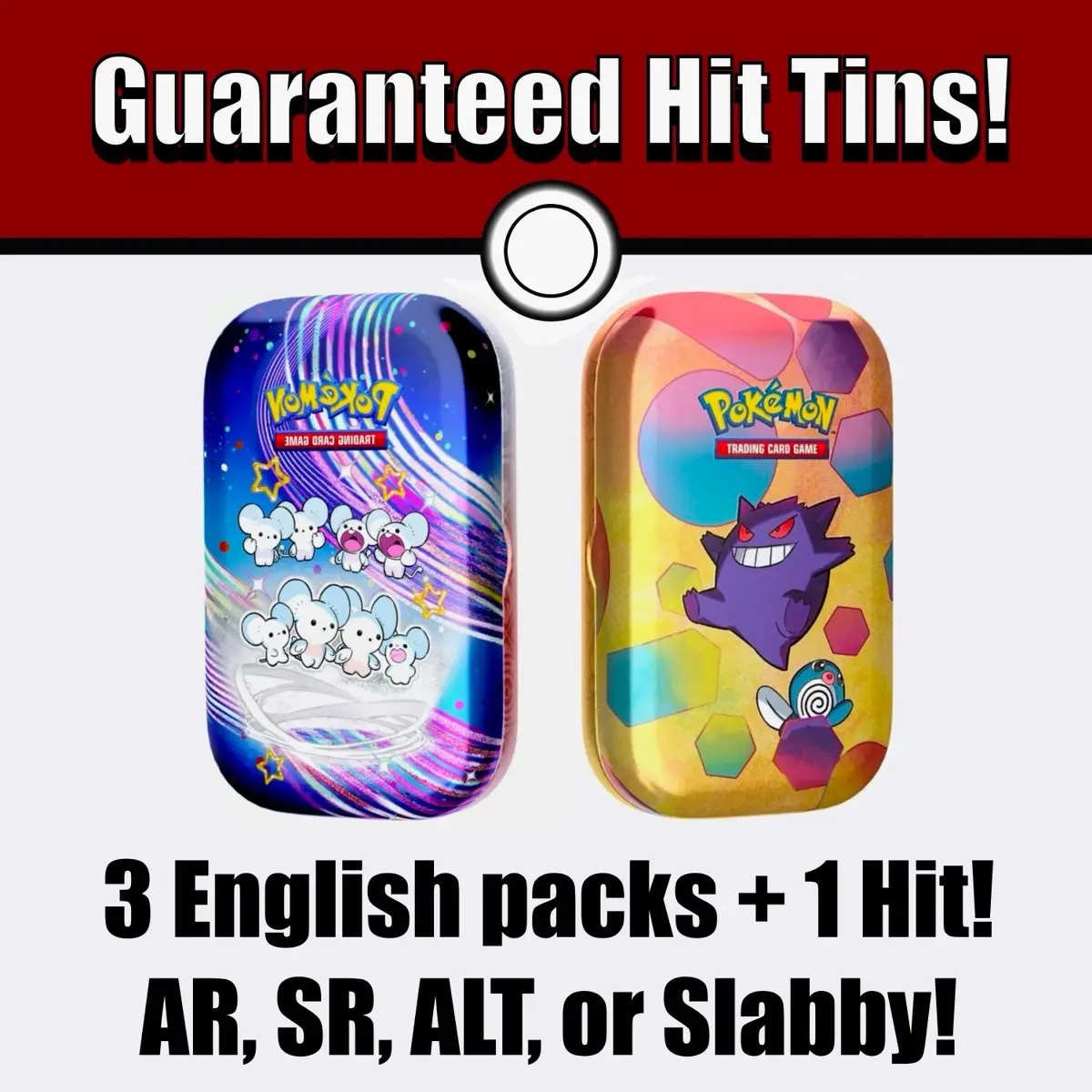 PokeMart Guaranteed Hit Tins 3 packs + slabby (live only)