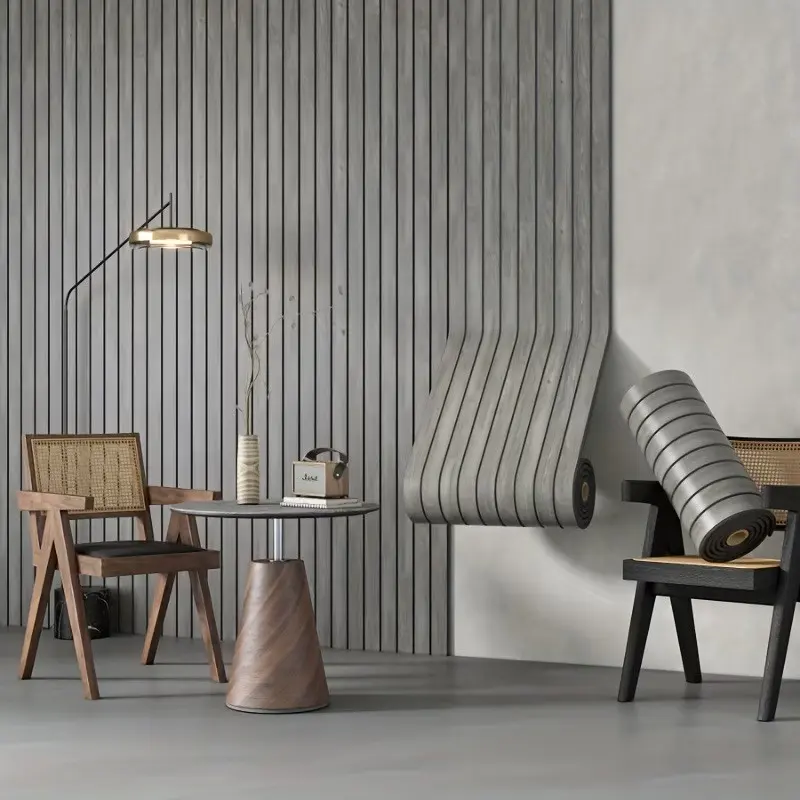 6m Long Wood Grain Vinyl Wallpaper Roll, Matte Surface, Grid Texture Pattern, Thickened PVC Material, Waterproof and Oil-resistant, Faux Wood Wallpaper, Vintage Home Decor, Interior Walls