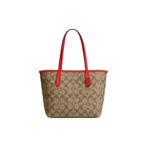 Coach City 23 Gold-Logo Classic Monogram Snap-Tote Bag for Women, Canvas and Leather, Medium Size, Multiple Colors