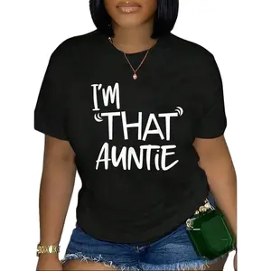 100% Cotton I'm That Auntie Funny Best Aunt Tee T-Shirt Women's Summer Plus Size Classic Soft Crew Neck Short Sleeve Casual Tops