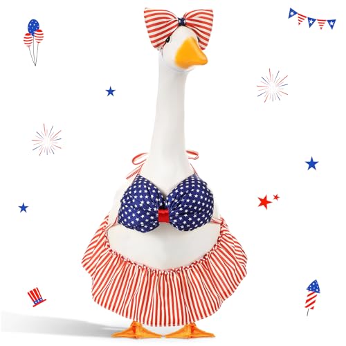 4th of July Porch Goose Outfits for 23'' Cement Plastic Porch Goose Statue, Memorial Day Patriotic Porch Goose Clothes with Flag Star Red Blue White Strip Porch Goose Costume for Independence Day Summer Outdoor Lawn Yard Garden Porch Decor