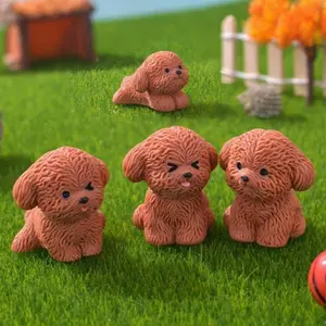 Miniature Teddy Dog Figurine, 4 Counts Cute Resin Puppy Ornament, Miniature Dog Decoration for Car, Home Decor, Holiday Display