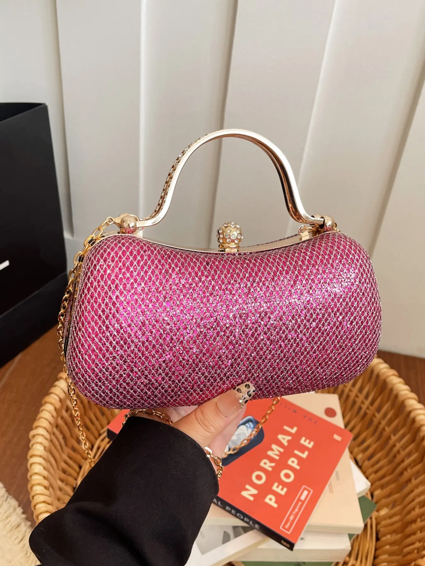 Shiny Evening Party Clutch Bag for Women, Luxury Rhinestone Gold Handle Dress Bag, Chain Crossbody Bag, Bridal Bridesmaid Handbag, All Seasons Handbag, Fashionable Evening Bag