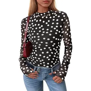 PRETTYGARDEN Women's Long Sleeve Going Out Tops Fall Mesh Floral Fitted Shirts Date Night Outfit Y2K Clothes