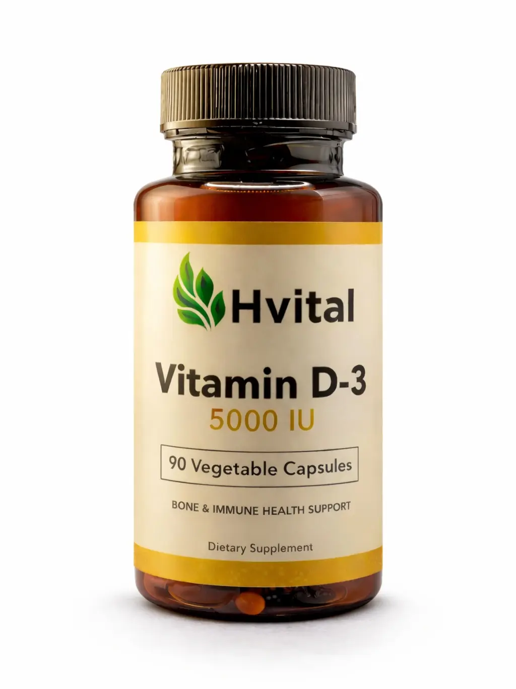 HVITAL Vitamin D3 Supplement 125 mcg Vegetarian Capsules 90 Units Bone & Immune Health Support Dietary Edible
