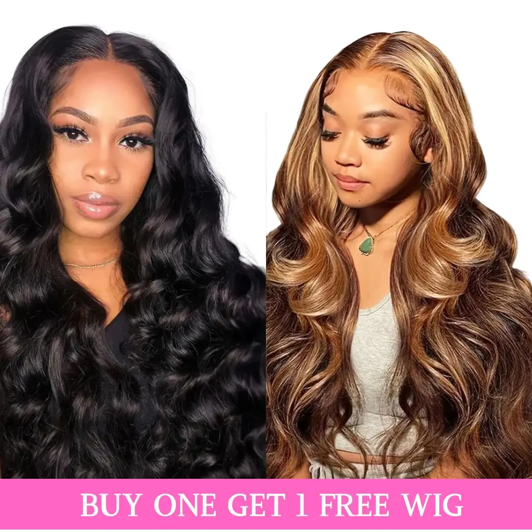 [$59 26" ComboDeal]Special 26" Combo Sale - Buy One Get 1 Free Wig 180% Density LayerCut Wig 13x4 Lace Frontal Body Wave Pre Bleached Pre Curled Heat Resistant Matte Fiber Synthetic Ginger Wig Girl Cute Black Human Afro Wig Human Brazilian Hair
