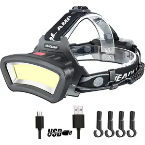 COB Floodlight Headlamp, USB Rechargeable High Lumen Waterproof High-Capacity Flashlight with Red Light Strobe, Portable LED Work Light for Night Construction, Maintenance (6-10 Hrs Runtime)
