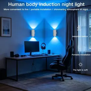 2pcs Rechargeable LED Night Lamps, Motion Sensor Wall Lights, RGB Gradient Ambient Light, Dimmable Indoor Lights, Magnetic Step Lights, Multifunctional Ambient Lights