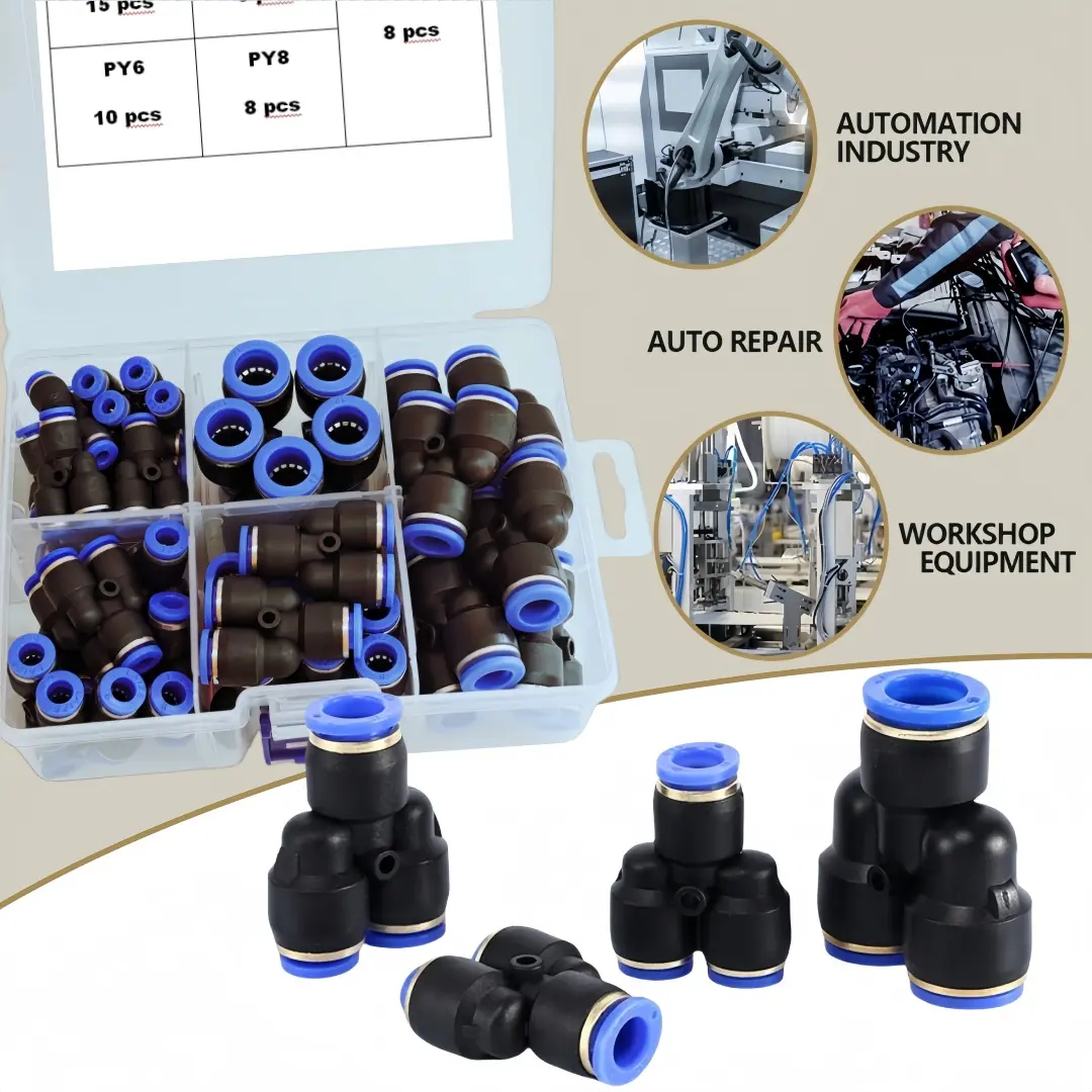 44-Piece Set 3-Way Y Splitter Push-in Fittings, Air Hose Fittings, Air Hose Connector, Pneumatic Quick Connect Couplers, Plastic Air Line Adapters, for 4/6/8/10/12mm (5/32"-1/2") OD Tubing, for Air Compressors, Pneumatic Tools & HVAC Systems