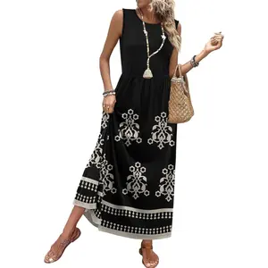 Summer Dresses for Women 2026 Maxi Dresses Long Flowy A Line Sleeveless Sundresses with Pockets