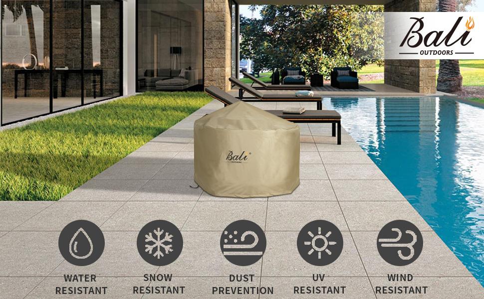 BALI OUTDOORS Round Fire Pit Covers, Waterproof and Weather Resistant PVC Material, Brown