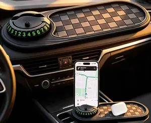 4-in-1 Universal Car Dashboard Mat: Multifunctional Non-Slip Rubber Pad—Features a 360° Rotatable Non-Slip Phone Holder (with built-in temporary parking number plate) and provides storage space for items such as sunglasses and keys.