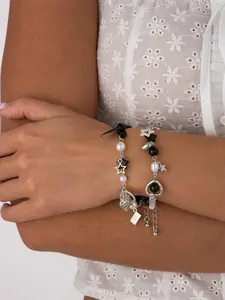 2 Piece Set Acrylic Bow Pendant Bracelet, Star Bow Beaded Chain Design, Perfect Holiday Gift, Daily Wear, Boho Style, All Seasons, Bohemian Jewelry, Hand Chain Bracelet