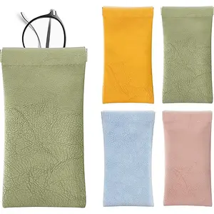 Premium Leather Sunglasses Pouches 4-Pack in Orange Green Pink Blue Scratch Resistant Waterproof Soft Fleece Interior Compact Lightweight Versatile Storage Bag