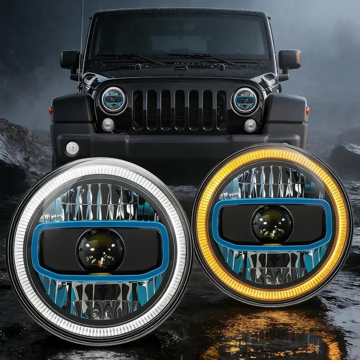 7" Round LED Headlights for 1997-2018 Jeep Wrangler JK, JKU, LJ, CJ, Sahara, Sport, Rubicon - Bright Light, Aluminum, High/Low Beam, Plug-and-Play