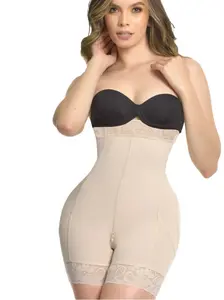 Victoria 1505 - High Waisted Compression Shorts with Lace Band & PowerNet Fabric for Full Coverage & Control Made in Colombia