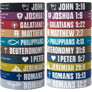 12 count Christian  Verses  Wristbands-Popular  Verses Faith Rubber Bracelets-Religious Gifts- Bracelets for Men Women