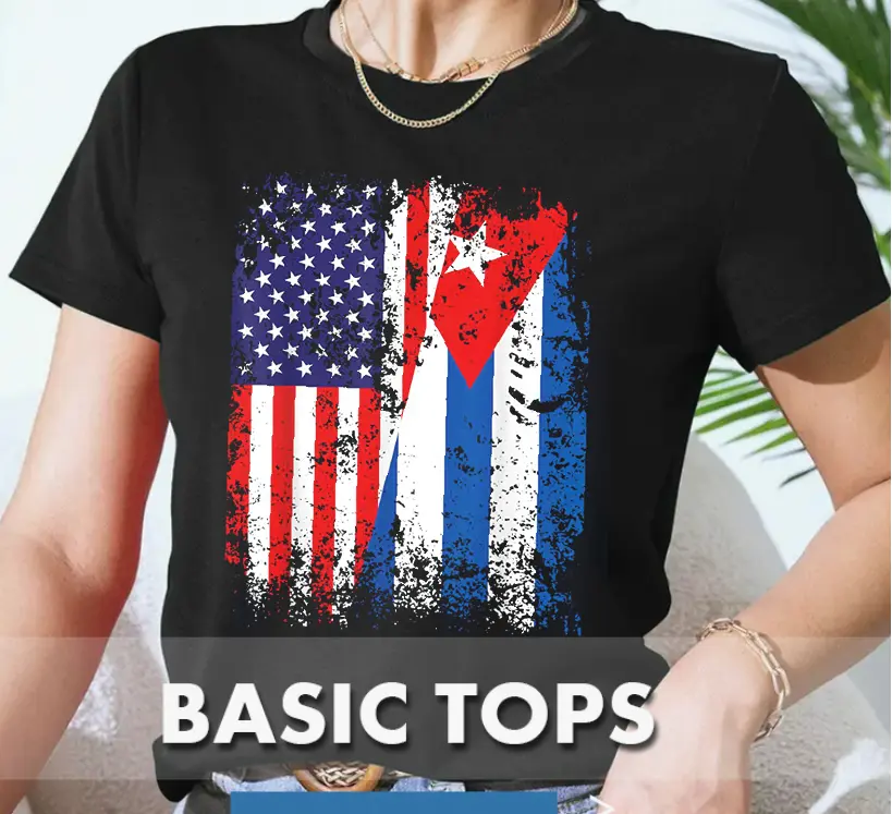 Women's 100% Cotton Short-Sleeve Round Neck Vintage Distressed Cuban American USA Cuba Flag Graphic Casual T-Shirt, Streetwear Tops & Clothes