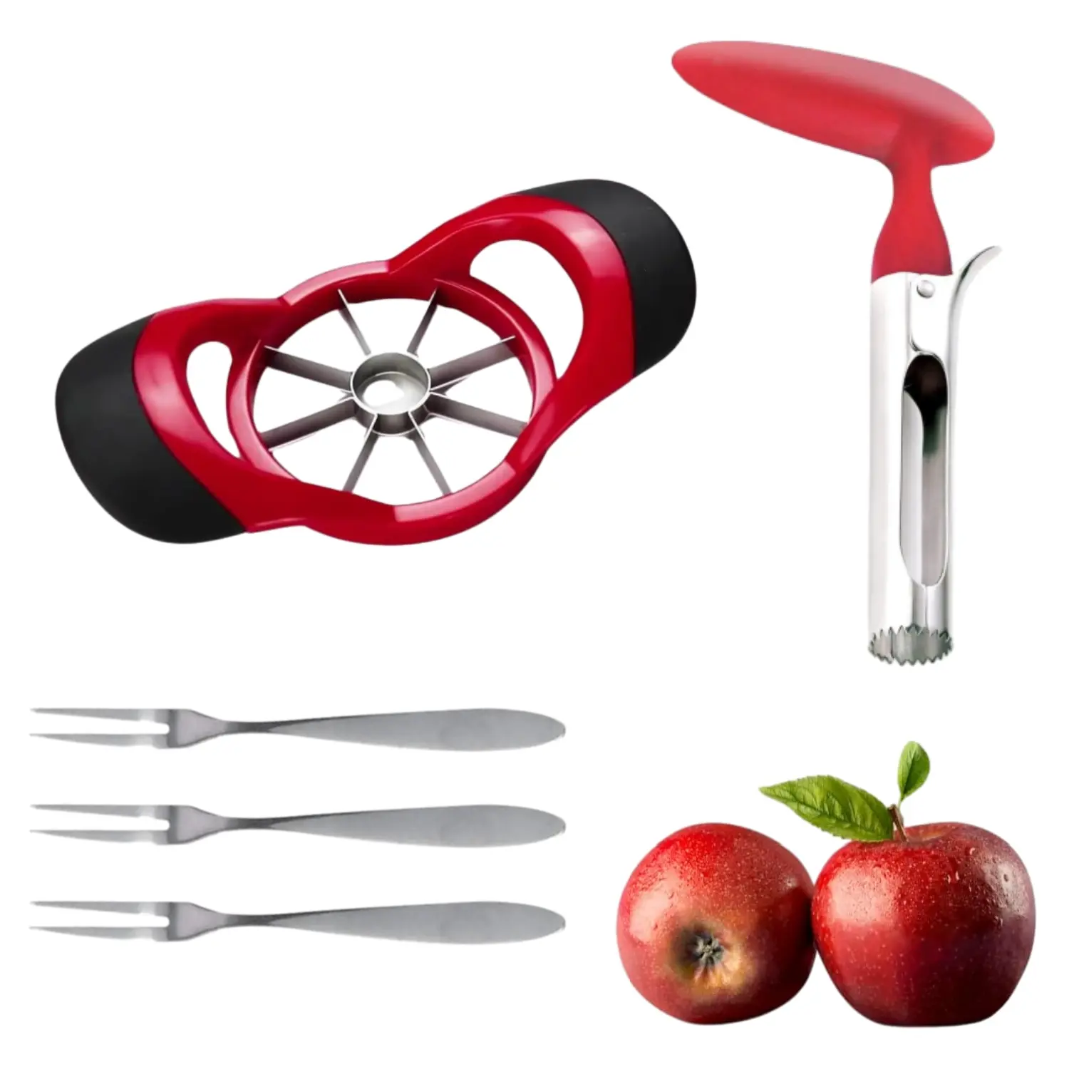 Apple Cutter Slicer & Corer Kit - 8 Blade Apple Slicer & Corer, Includes 3 Premium Stainless Steel Fruit Forks