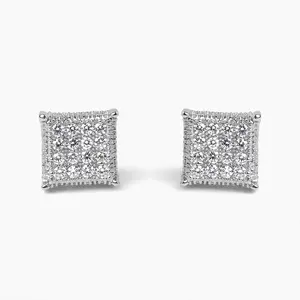 1/6 CTW Square Cluster Lab Diamond Stud Earrings set in 925 Sterling Silver