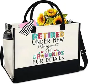 SPRIGIO Canvas Tote Bag Retirement Gifts for Women, Teacher, Nurses, Boss, Friends, Mom, Grandma, Retirees, Happy Retirement Gifts Funny Retired Gifts