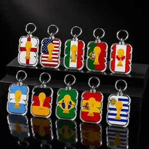 Country Flag Acrylic Keychain, Gold Trophy Style Bag Charm, Travel Souvenir Key Ring Gift