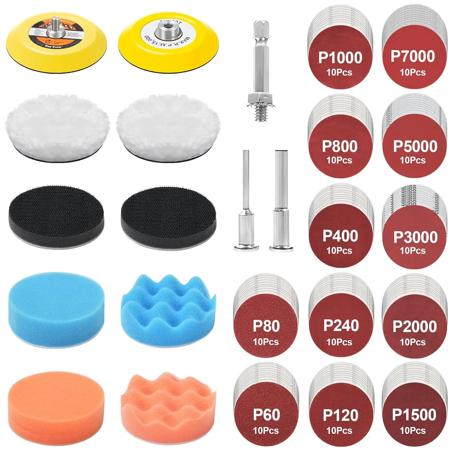 Headlight Restoration Kit, 133-Count Multi-Grit P60-P7000 Drill Sanding Disc Attachment Set with 3" Diameter Wet-Dry Hook-and-Loop Sandpaper Buffing Pads, 1/4-Inch & 1/8-Inch Shank Pads, Quick Install for Metal, Glass, Easy Polishing