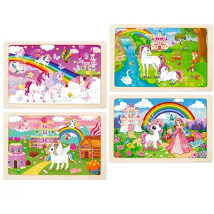 [4 Pcs Unicorn Princess Wooden Puzzle for Girls]  Unicorn Puzzle for 4-6 Year Olds | Educational Preschool Puzzle | Girls Toy Gift for Birthday and Christmas