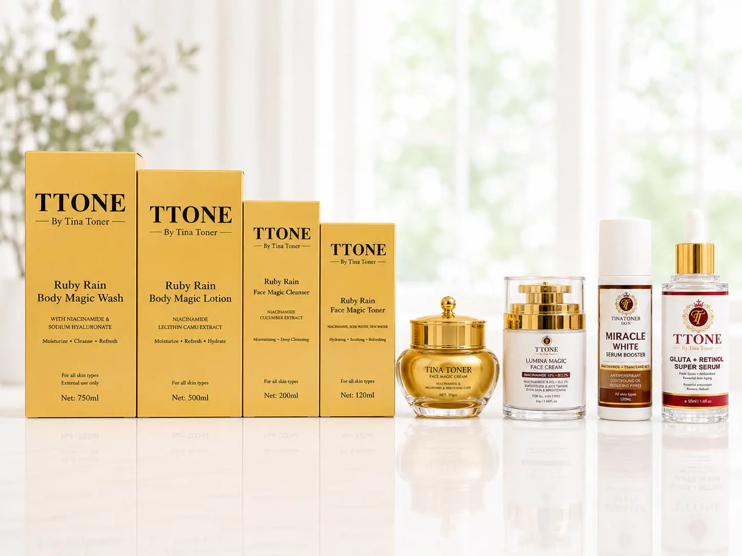 TTONE Ruby Rain Complete Collection Set | Serum, Cream, Body Wash, Lotion & Toner