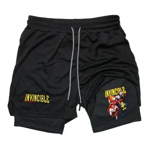 Invincible Superhero Graphic Sweat Shorts for Men Drawstring Athletic Shorts Streetwear Summer Outfits Men Shorts Guys Gifts