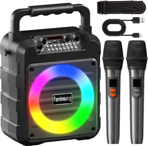 Portable Karaoke Machine with 2 Wireless Mics – Bluetooth Speaker with Bass/Treble Control, USB/TF/AUX, Ideal for Party & Home Entertainment